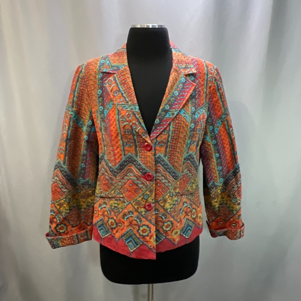 Coldwater Creek Blazer Jacket Womens 12 Multicolor Ethnic Stripe Single Breasted